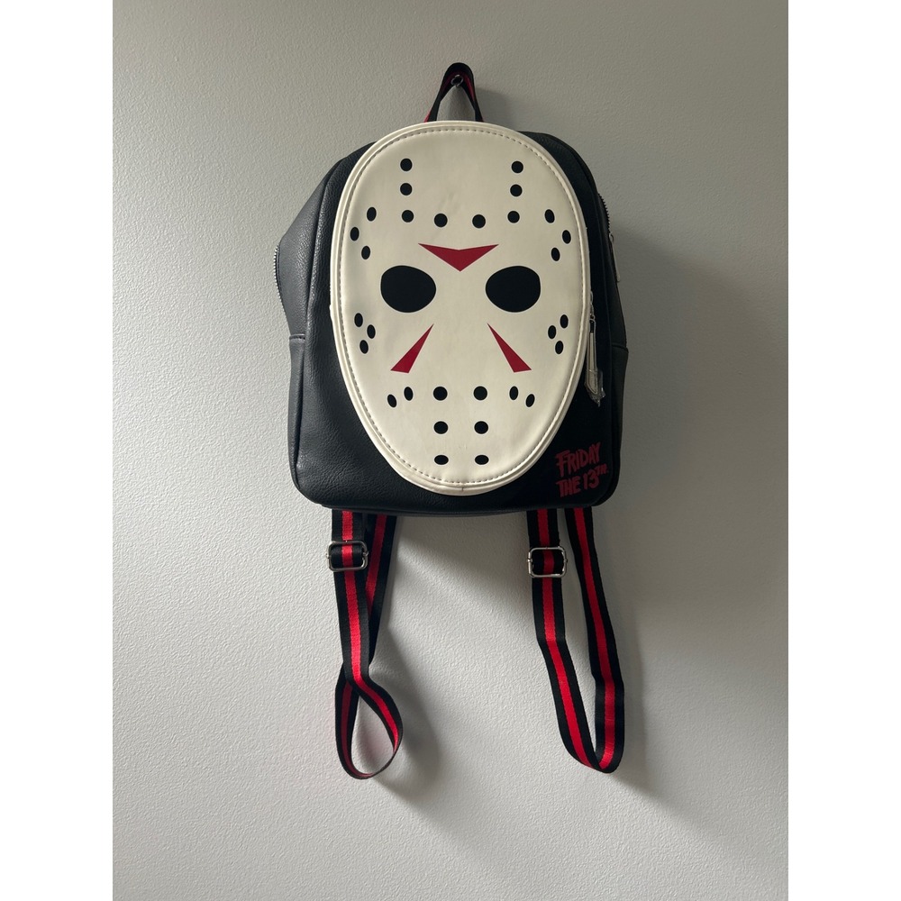 Friday the 13th Jason Voorhees Hockey Mask Mini Backpack Black Red Faux Leather